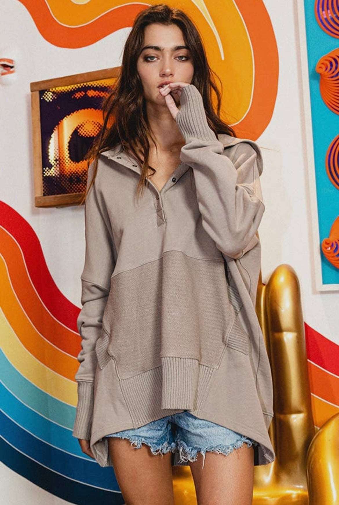 Washed Premium Terry Oversized Hoodie Top