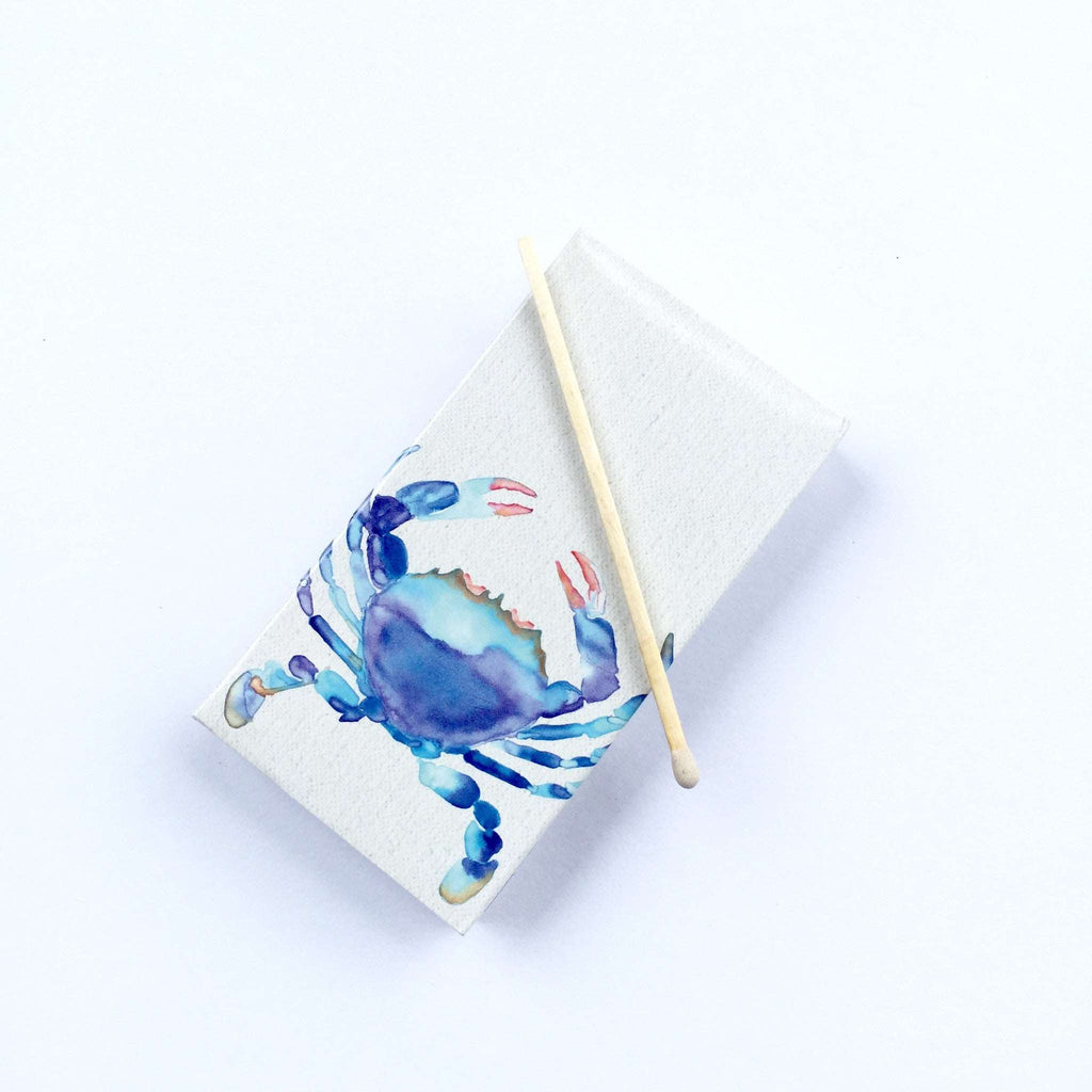 These Blue Crab jumbo matches are perfect for lighting our hand poured soy candles!  These decorative matches are a lovely addition to enhance any home décor.  Our designer match boxes are reusable, and each comes with 50 matches tipped in white.
