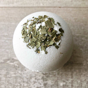 Dead Sea salt bath bomb!  This fresh herbal blend of eucalyptus and spearmint is a stress reliever!  It is also effective for treating many respiratory problems including cold, cough, runny nose, sore throat, asthma, nasal congestion, bronchitis, and sinusitis.  These herbs help to alleviate symptoms of anxiety, depression, mental exhaustion, improve concentration, provide relief from headaches and sooth muscle pains.