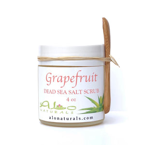 Grapefruit salt scrub. 4 ounce jar. Dead Sea salt has been used for centuries to promote health and wellness, treat minor skin disorders, detoxify the body, aid in anti-aging, and improve blood circulation which promotes healing and renewal.  This salt has a lower sodium content than regular sea salt which balances minerals that feed and nourish the skin and body. 
