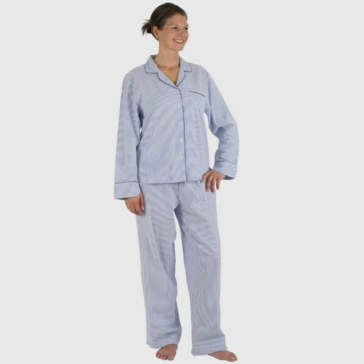 Blue Seersucker Long Sleeve Pajamas