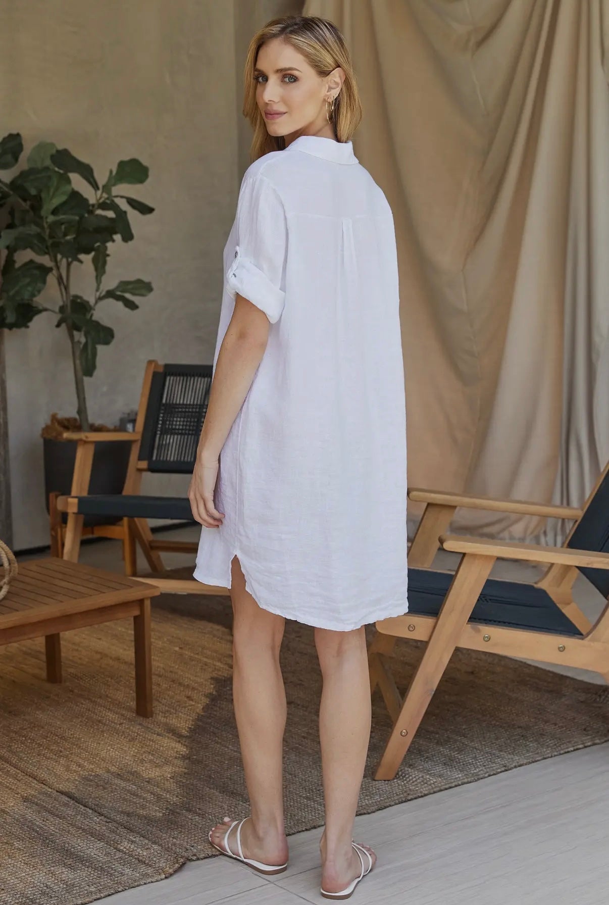 Linen Long Sleeve Button Down Dress
