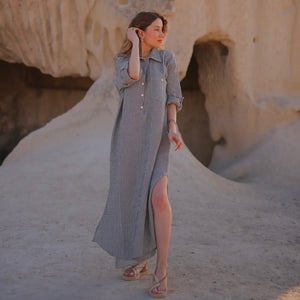 Grey striped gauze dress