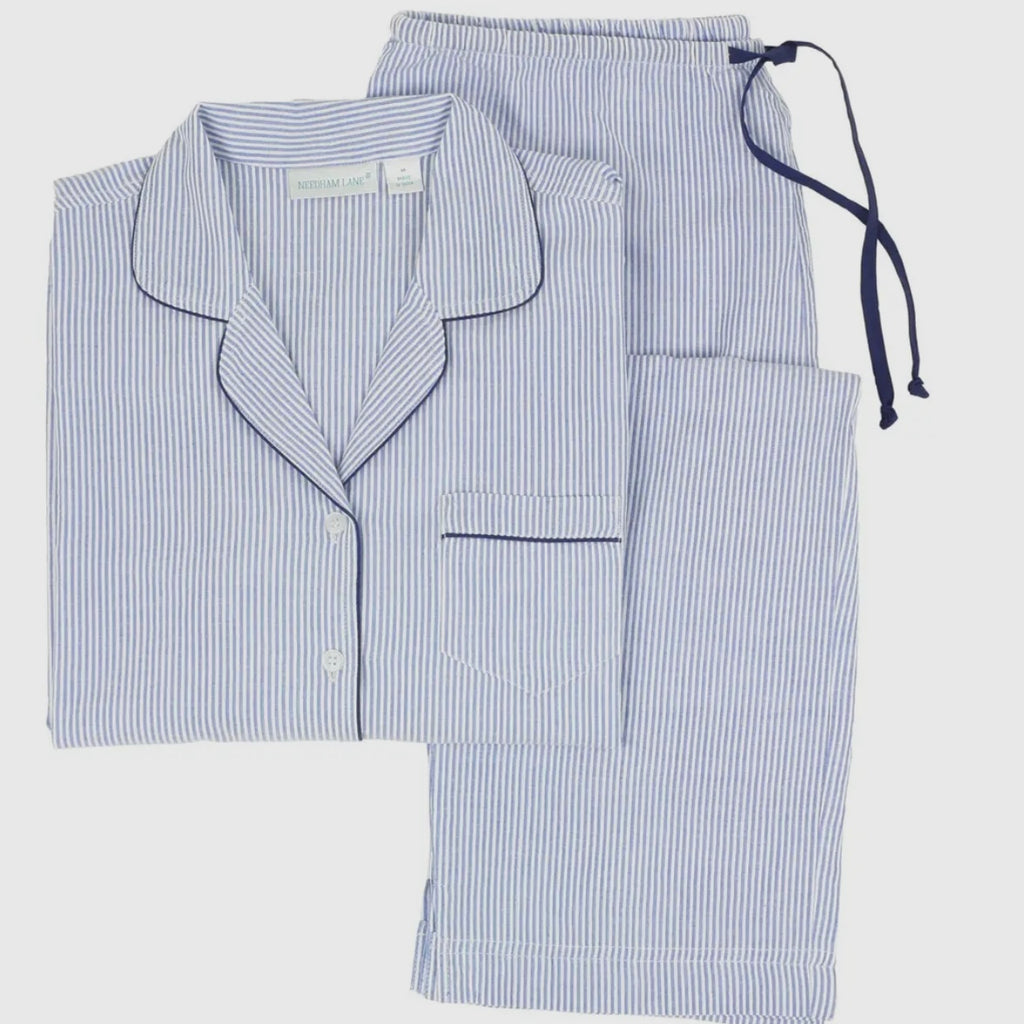Blue Seersucker Long Sleeve Pajamas