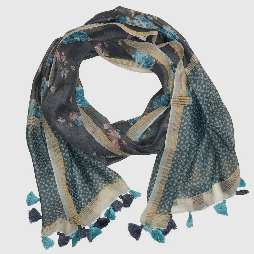 Elegant Turquoise Gray Lightweight Scarf