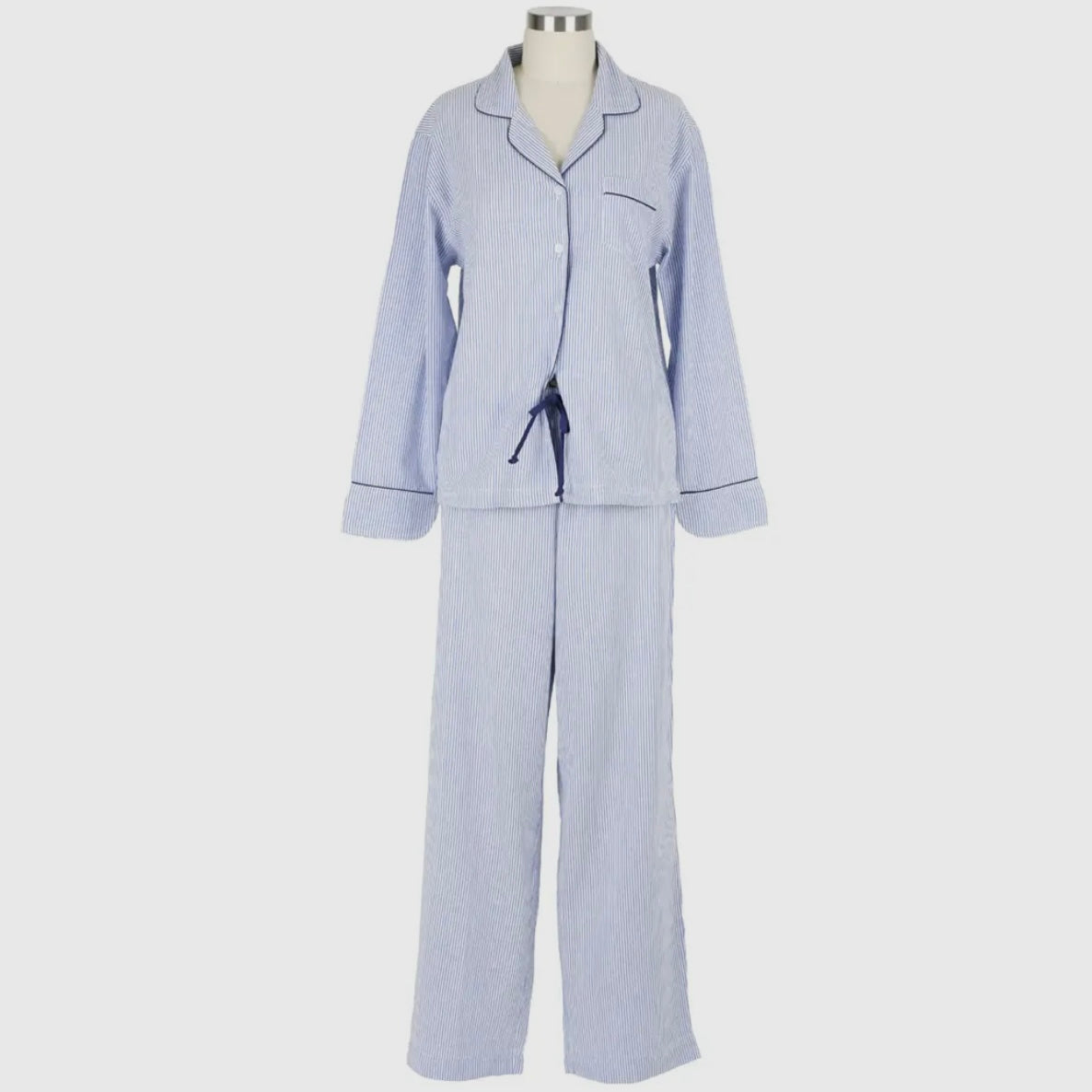 Blue Seersucker Long Sleeve Pajamas