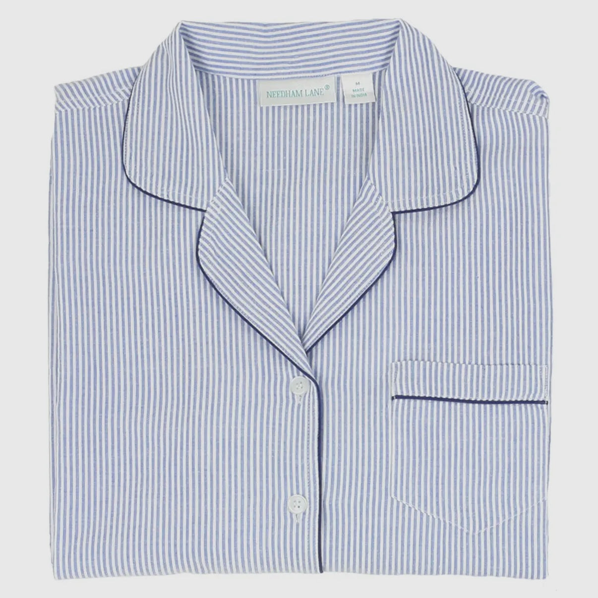 Blue Seersucker Long Sleeve Pajamas