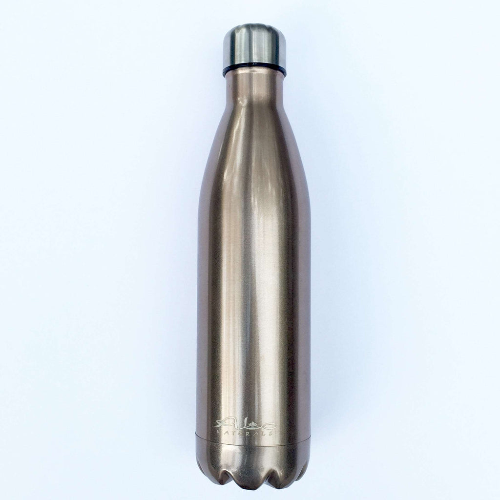 High grade 18/8 stainless steel Vacuum sealed BPA free Toxin free Triple walled Stays cold 24 hours Stays hot 12 hours 750 ml Eco-friendly Gold Shimmer
