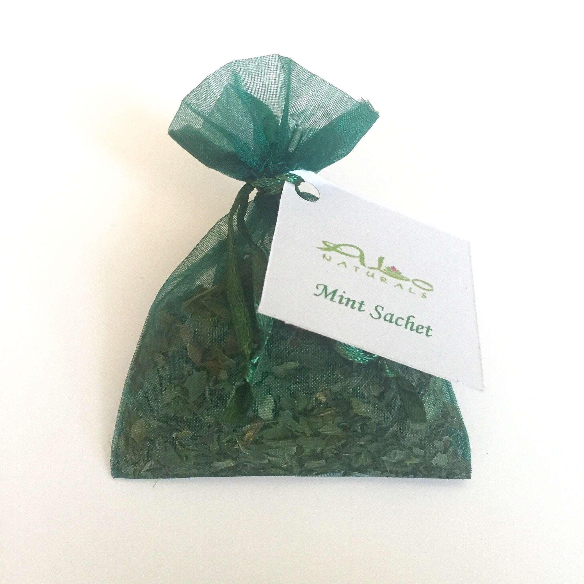 These refreshing Mint sachets are handmade by us with all natural botanicals.  Place in a drawer, closet, car, suitcase, purse, or anywhere you desire a fresh, pure, and natural scent!