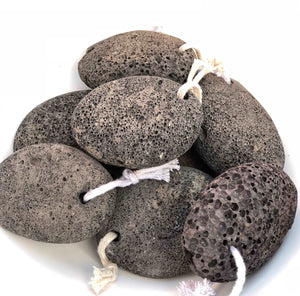 This lava pumice stone is perfect for scrubbing rough and dry cracked skin off the heels and feet.  It features a rope loop for easy hanging.