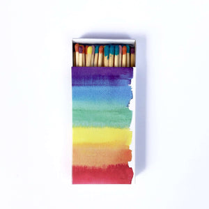 These rainbow jumbo matches are perfect for lighting our hand poured soy candles!  These decorative matches are a lovely addition to enhance any home décor.  Our designer match boxes are reusable, and each comes with 50 matches tipped in rainbow colors!
