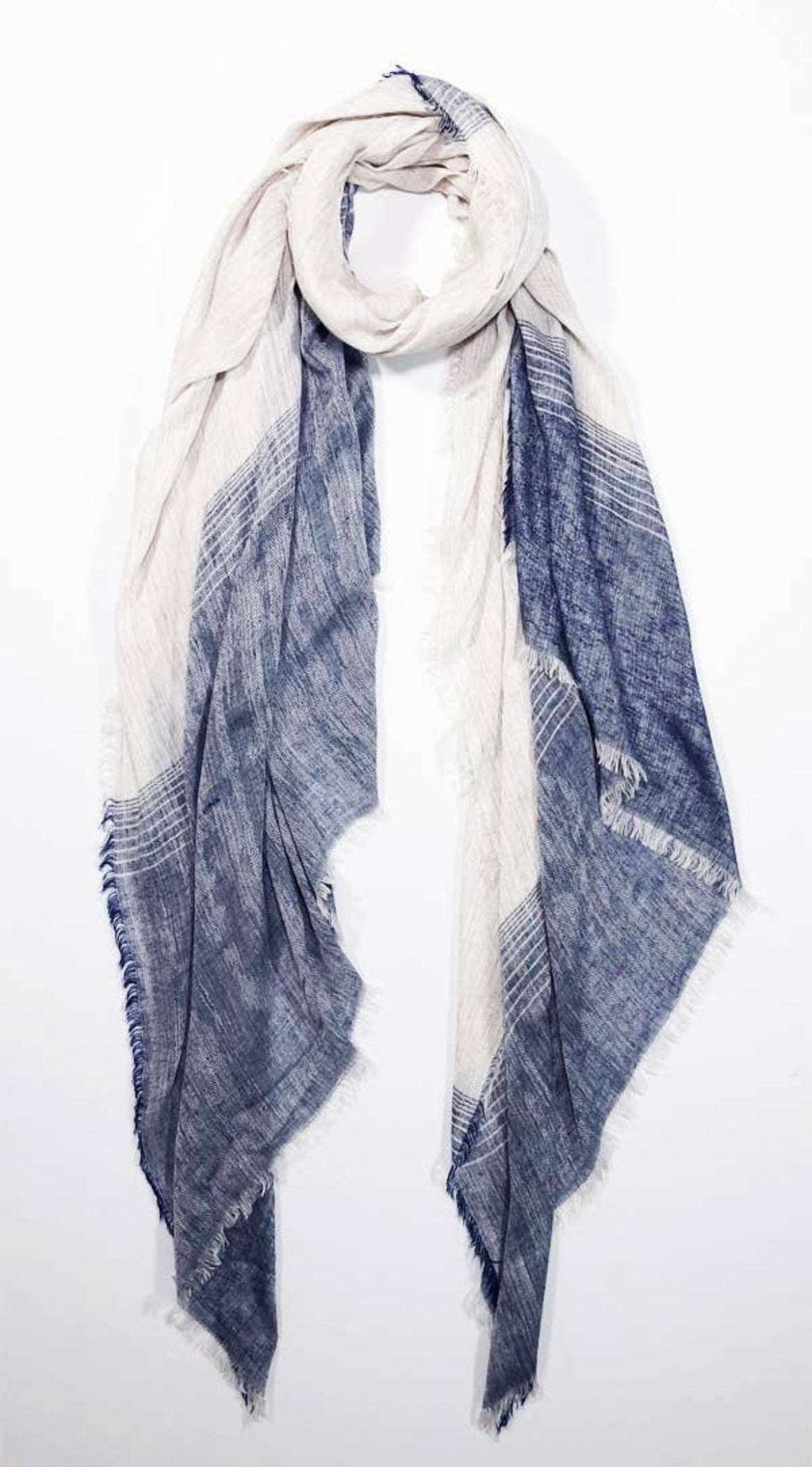 Two tone natural linen and denim scarf.  Premium Turkish linen blend.