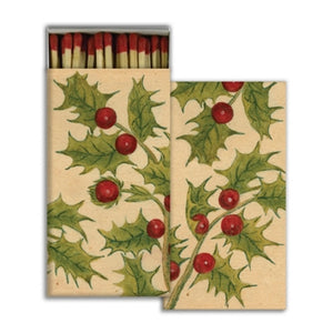 Holly print decorative jumbo candle matches with red tips.  Perfect pair to your holiday candles.
