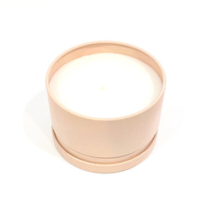 Hand poured 6 ounce soy wax candle with cotton wick. Georgia Peach scent. Comes in a peach tin with lid.