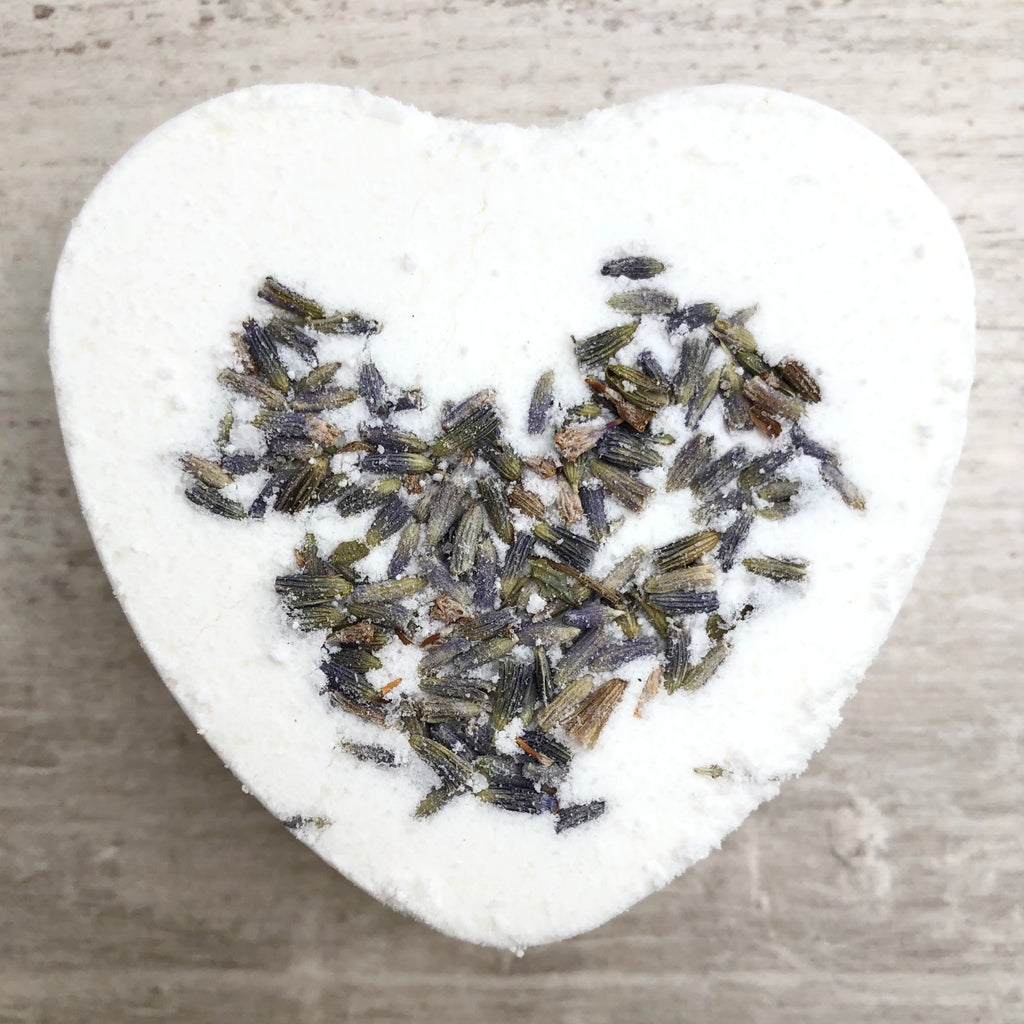 Dead Sea salt bath bomb.  Scented with lavender essential oil.  Heart shaped.