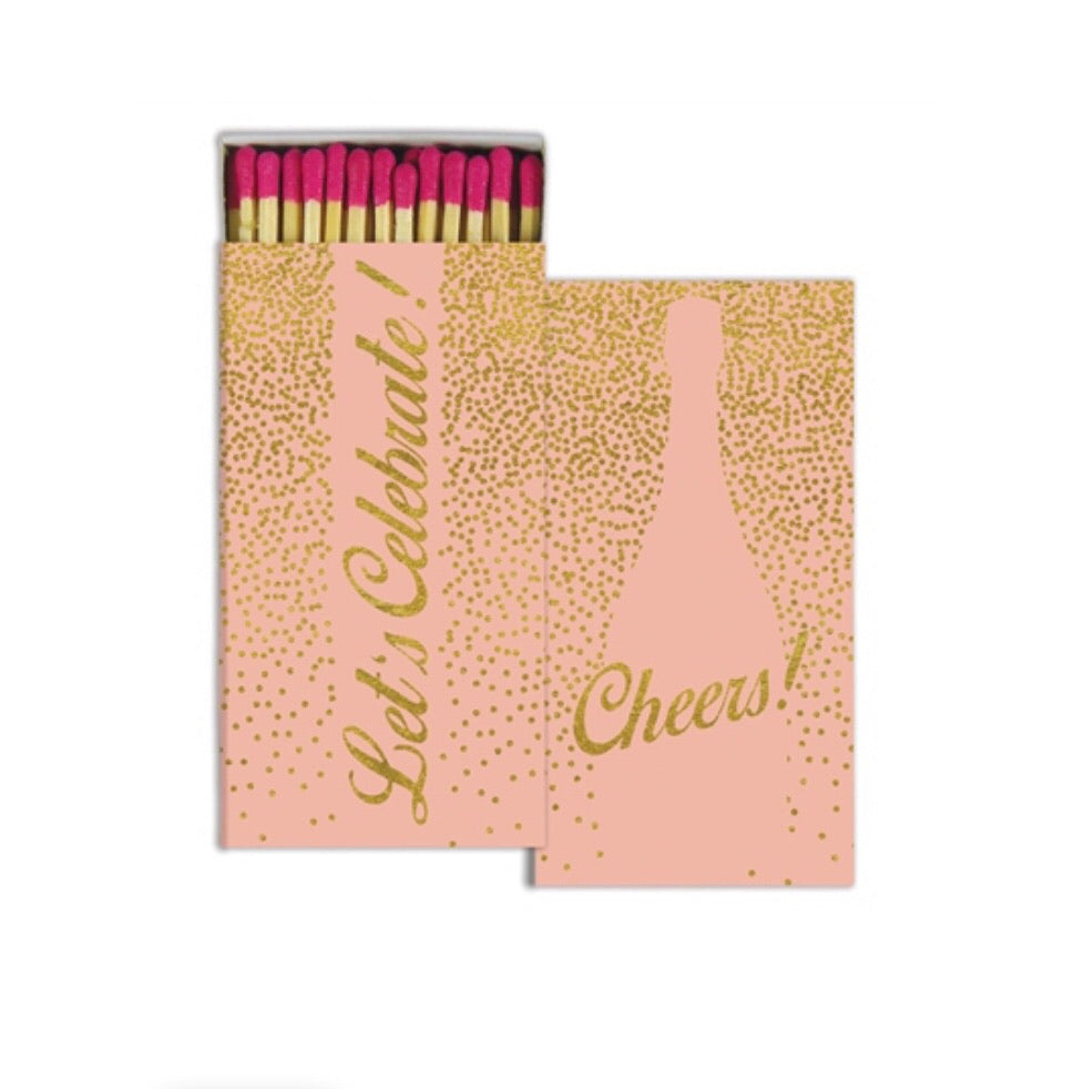 These Celebration jumbo matches are perfect for lighting our hand poured soy candles!  These decorative matches are a lovely addition to enhance any home décor.  Our designer match boxes are reusable, and each comes with 50 matches tipped in pink.
