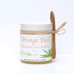 Orange essential oil helps to achieve bright, clear, and healthy skin.  It is known to be uplifting, reducing symptoms of anxiety and depression.  Dead Sea salt has been used for centuries to promote health and wellness, treat minor skin disorders, detoxify the body, aid in anti-aging, and improve blood circulation which promotes healing and renewal.  This salt has a lower sodium content than regular sea salt which balances minerals that feed and nourish the skin and body.  4 ounce jar. 