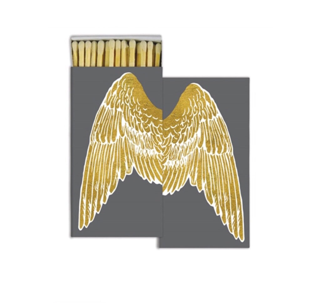 These Angel Wing jumbo matches are perfect for lighting our hand poured soy candles! These decorative matches are a lovely addition to enhance any home décor. Our designer match boxes are reusable, and each comes with 50 matches tipped in white.