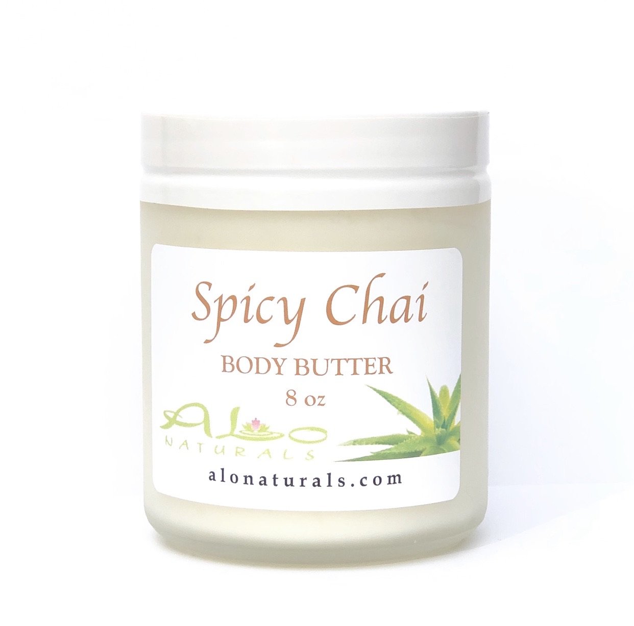 All natural body butter in Spicy Chai scent.  Super moisturizing and hydrating.  For full body and skin.  8oz jar.