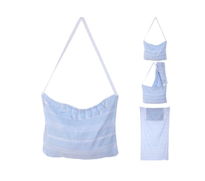 Light blue transformer beach bag and towel.  Made from 100% hand loomed Turkish cotton.  Fair trade.