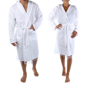 100% Hand loomed Turkish cotton tassel bathrobe in white
