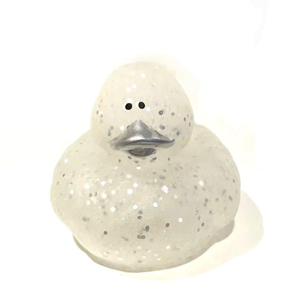 Silver glitter rubber ducky.