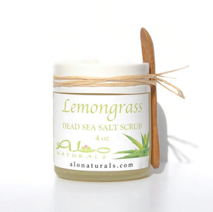 Lemongrass oil is known to enhance skin texture, cleanse and detoxify skin and pours, and eliminate excess oil from the skin. Dead Sea salt has been used for centuries to promote health and wellness, treat minor skin disorders, detoxify the body, aid in anti-aging, and improve blood circulation which promotes healing and renewal. This salt has a lower sodium content than regular sea salt which balances minerals that feed and nourish the skin and body. 4 ounce jar.  Includes bamboo spoon.