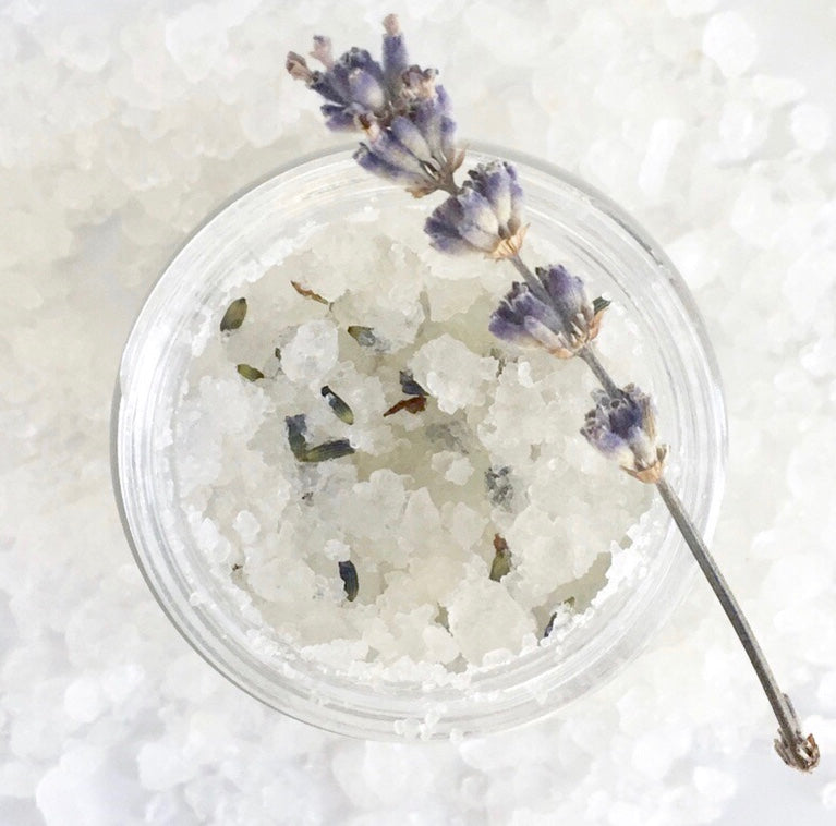 Lavender Dead Sea salt scrub.  Natural ingredients.  Made with Dead Sea salt and scented with essential oils, our scrubs promote soft, luxurious feeling skin.  Natural way to health and wellness, detox, anti-aging, healing, and renewal of skin.  Nourish, Exfoliate, and Hydrate.  3 in 1!